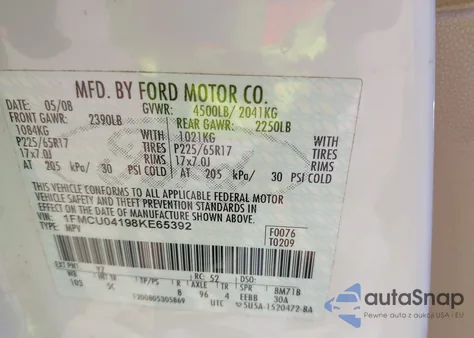 2008 Ford Escape Limited из США, поврежденный, VIN 1FMCU04198KE65392